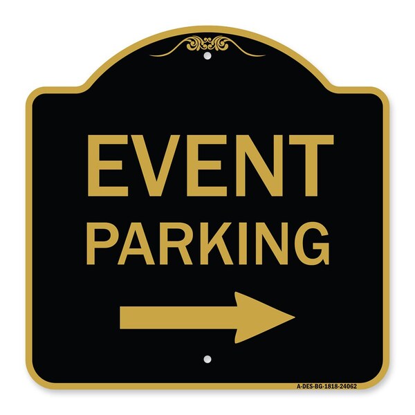 Event Parking W/ Left Right Arrow, Black & Gold Aluminum Sign, 18" x 18", BG-1818-24062
